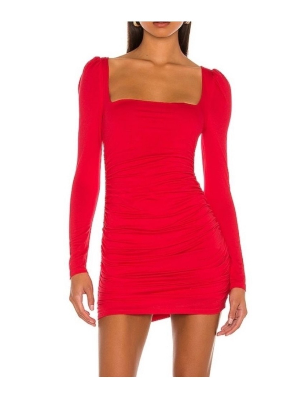 Lovers‎ and Friends Benae Red Mini Dress Sz XXS Long Sleeves Ruched Stretch NEW